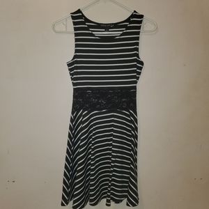 Striped Black and White Dress with Lace Waist